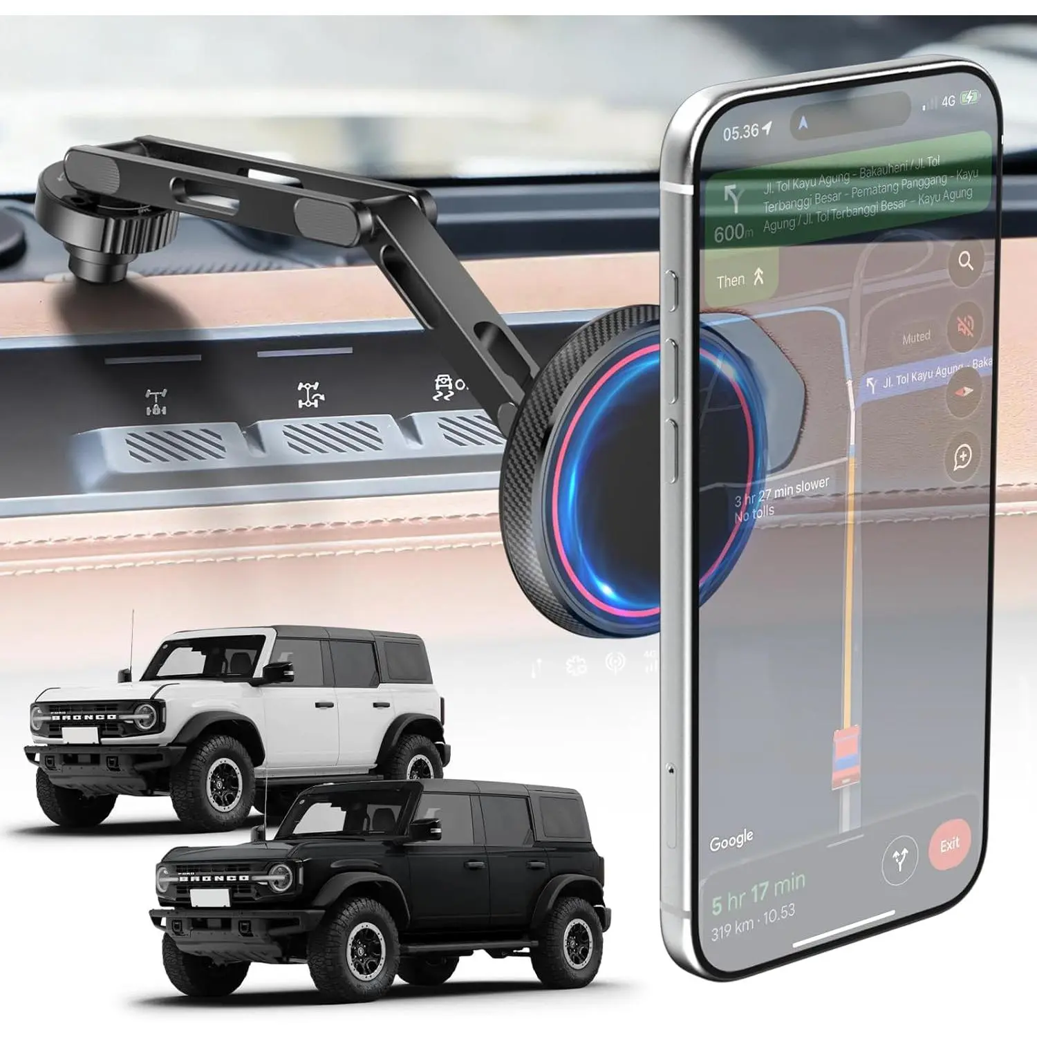 Ford Bronco Phone Mount 2021-2026 2/4 Door, Magnetic Phone Holder with Aluminum Alloy, 360° Adjustable Off-Road Stable, No Drill No Damage Easy Install, Compatible with iPhone 17-12