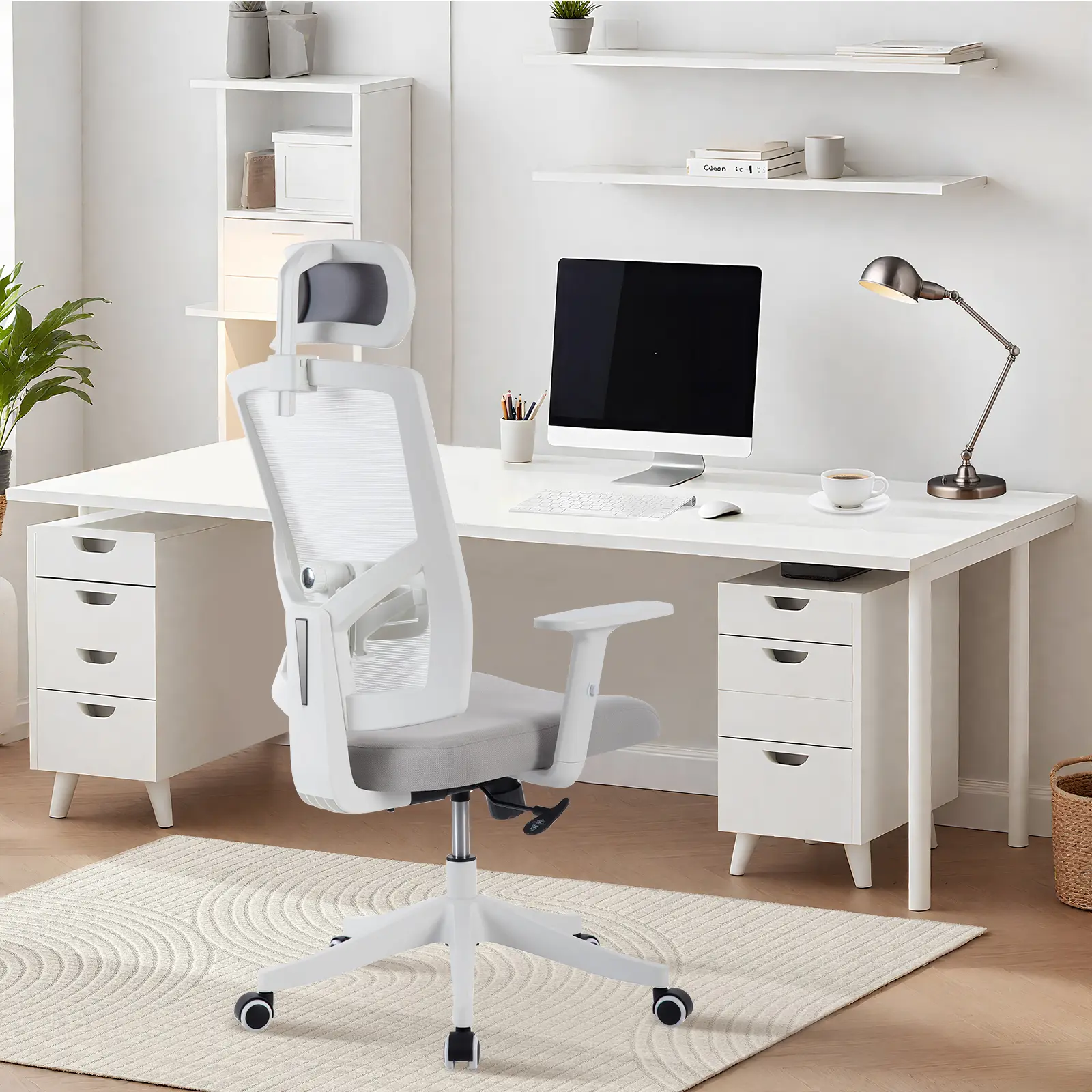 Garvee Ergonomic High Back Mesh Office Chair – Adjustable Headrest & Lumbar Support – Turnover-Up Padded Arms – Swivel Reclining Desk Chair – Comfortable Seating for Home Office or Conference Room