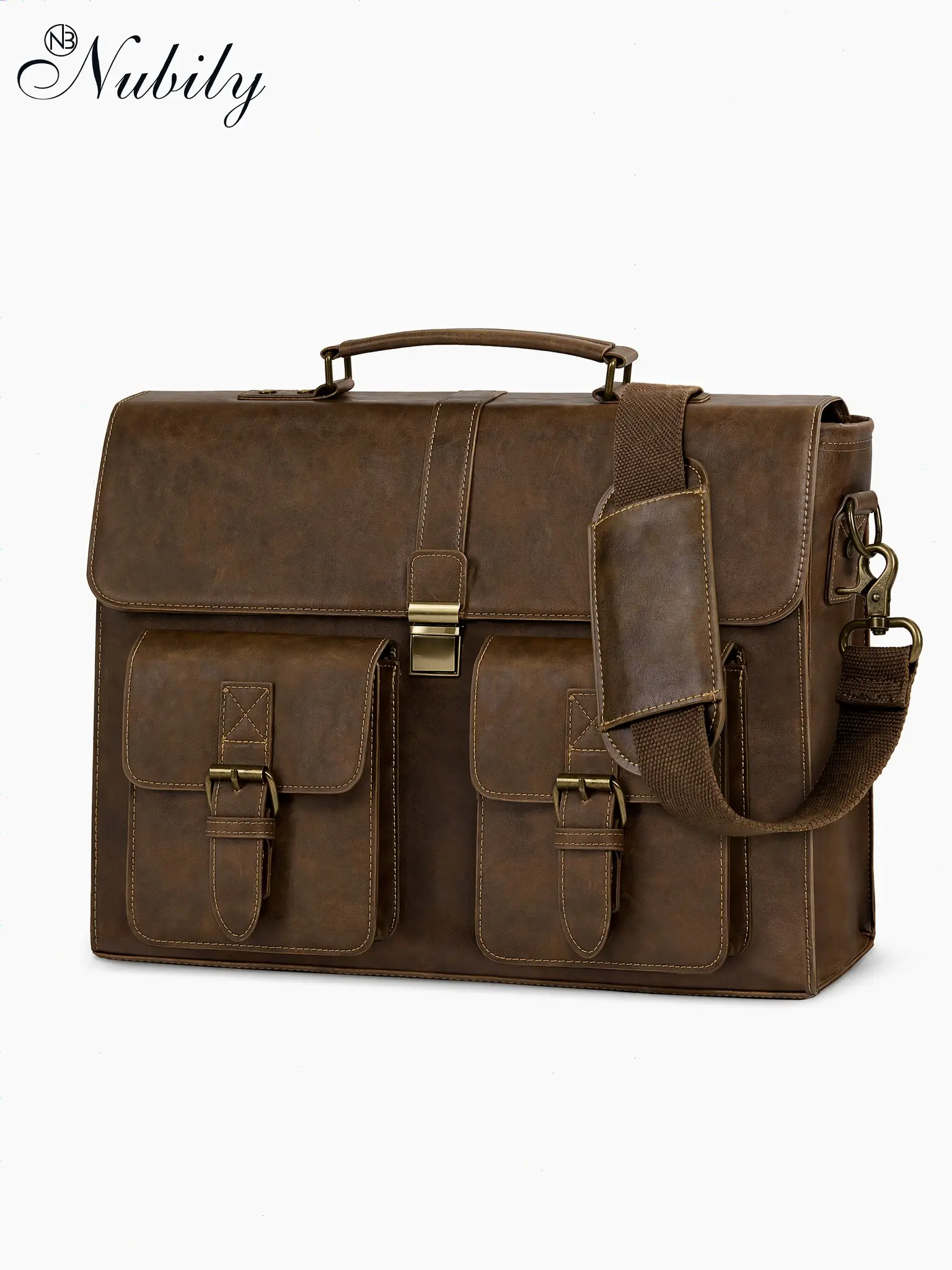 Men's Messenger Bag 15.6 Inch Leather Vintage Laptop Briefcase, Waterproof Computer Bag, Large Shoulder Satchel for Office, Travel, College