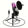 Portable Lightweight USB Microphone with Tripod, RGB Lighting Gaming Microphone, Singing Mic, Podcast Recording Mic, Condenser Microphone with PC Compatibility for PC & Laptop, Professional Audio & Video Product
