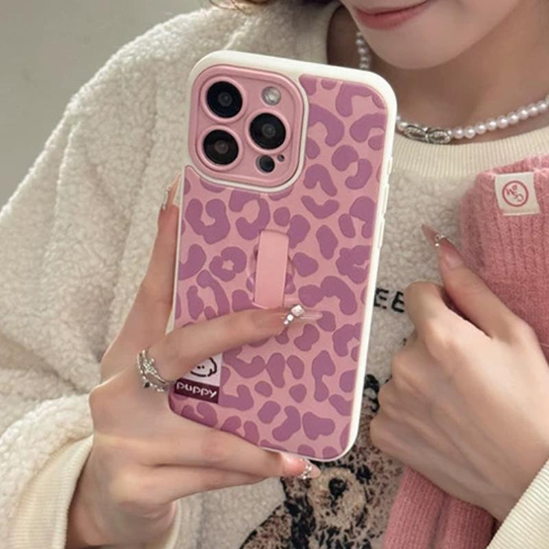 Fashion Leopard Pattern Phone Case with Ring Holder, Shockproof Phone Protective Cover, Phone Accessories Compatible with iPhone 17 16 15 14 13 12 11 Pro Max, Casing