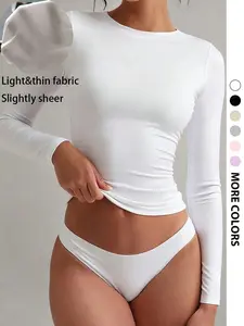 Women's Elastic Slim Fit Long Sleeve Top, Fashionable Casual Wear, Versatile Layering Piece, Ideal for Daily Use