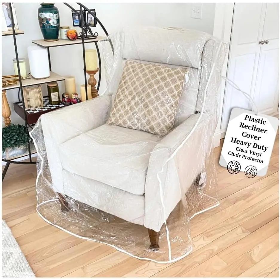 Clear Vinyl Recliner & Armchair Cover, Waterproof Heavy-duty Protector - Protects Recliners from Pet Claws, Stains, Dust & Spills, Ideal for Daily Use, Moving and Storage