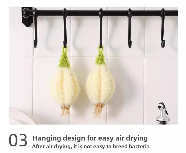 [3-piece set] Korean-style kitchen dishcloth, simulated garlic head cleaning cloth, hand-crocheted cleaning cloth, everyday dishwashing towel