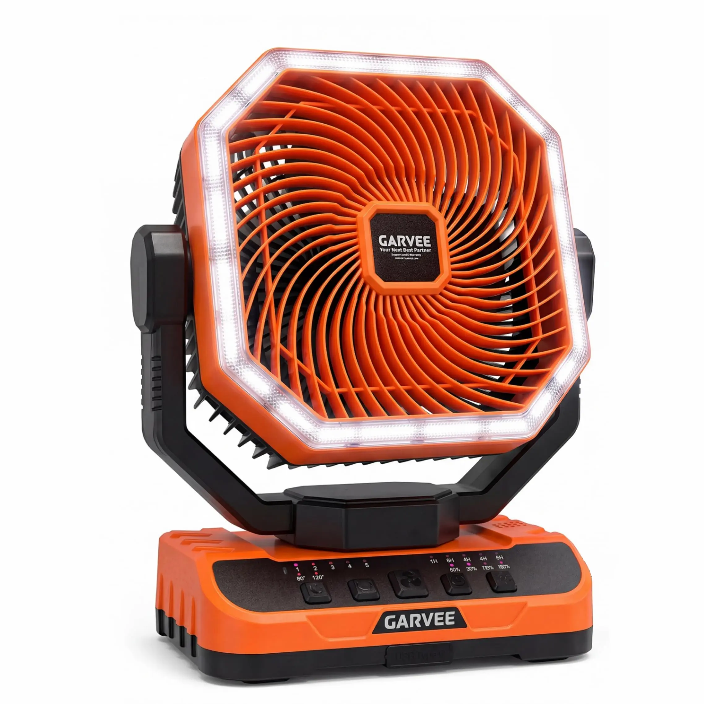 High-Capacity 40000mAh Outdoor Rechargeable Camping Fan, 5 Speed 270° Rotating Head 360 Hanging Hook, Remote Control Timer Built-in LED Lamp, Portable Cooling Fan for Car Travel Camping