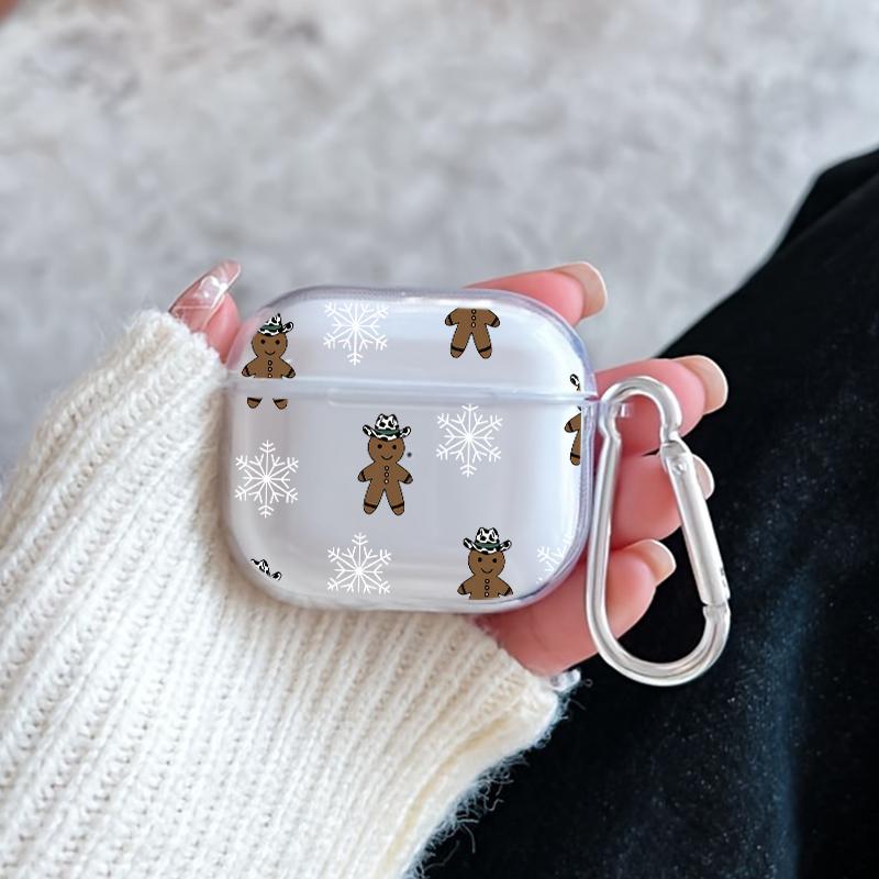 Cowboy Ginger Pattern TPU Soft Protective Case for Apple AirPods 4/3/2/1/Pro/Pro2 Transparent Earphone Cover with Keychain Attachment