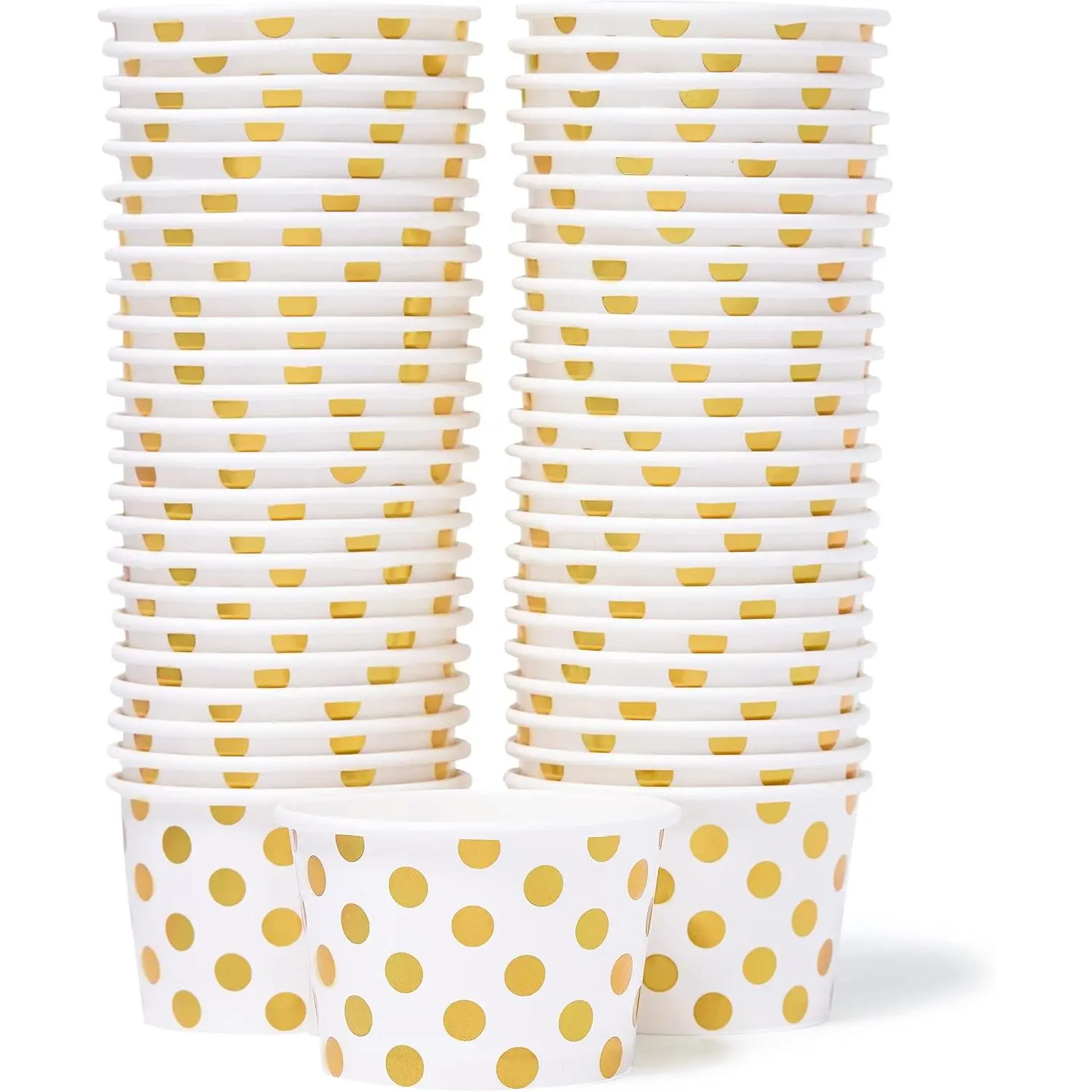 Paper Ice Cream Cups - 50-Count 9-Oz Disposable Dessert Bowls for Hot or Cold , 9-Ounce Party Supplies  Cups for Sundae, Frozen Yogurt, Soup,  Foil Polka Dots