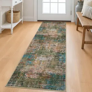 Modern Abstract Runner Rug 2x6 ft Washable Hallway Runner Rug Non Slip Soft Printed Kitchen Runners for Hallways Entryway Bedside Laundry Room Floor Runners, Green/Orange/Blue