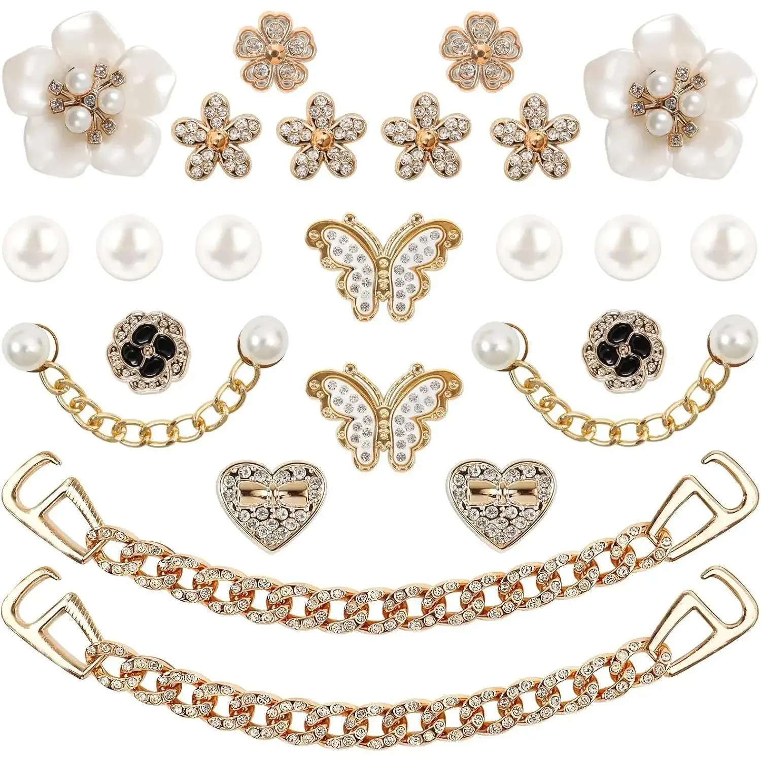 SOGLLQAM Sparkling DIY Shoe Charms Set - Flower, Pearl & Rhinestone Chain Decor for Clogs - Cute Birthday Party Shoe Accessories for Women