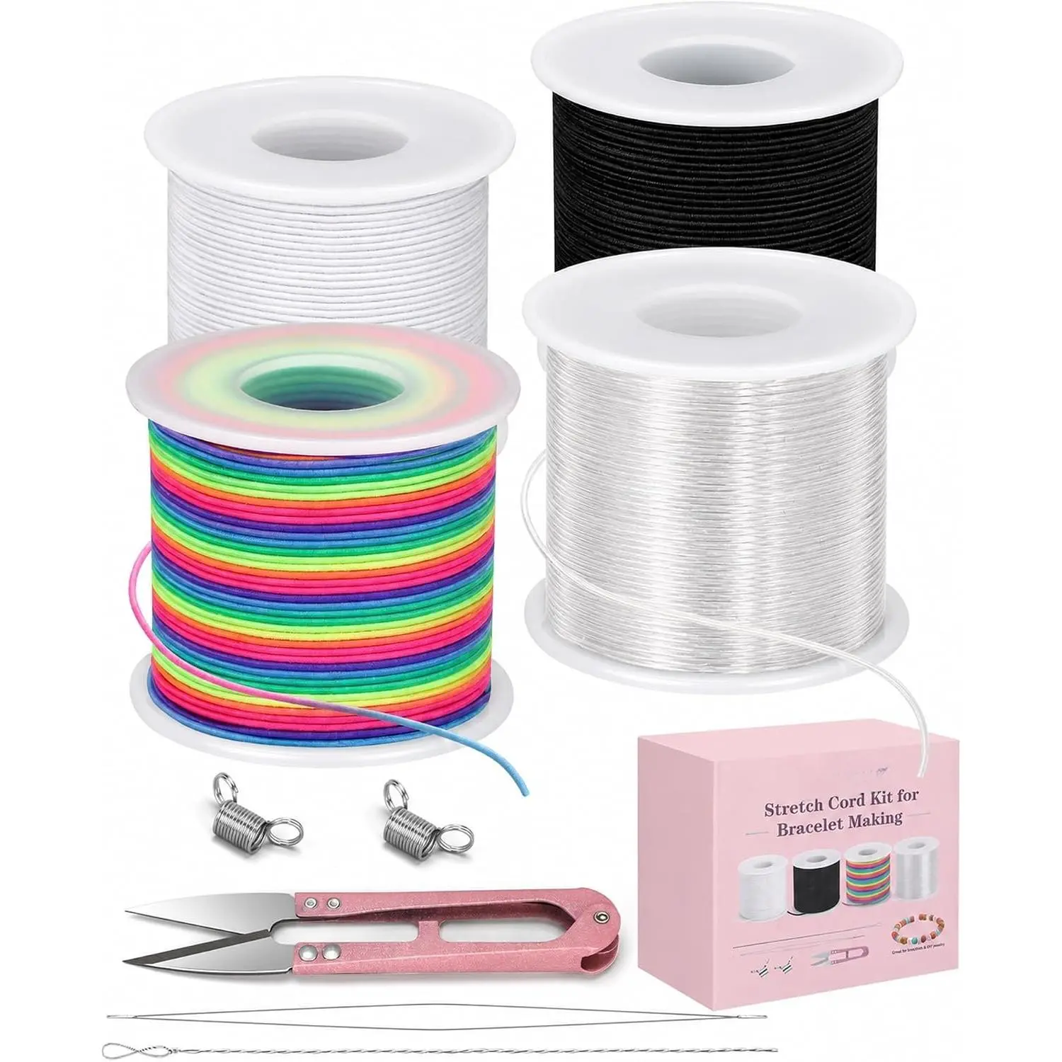 Bracelet String Kit, 4 Rolls 1mm Elastic Cord, 660 FT  | Bead String for Pony Beads, Keychains and  Making, Stretch Cord for Necklaces, Bracelet Making and DIY Crafts