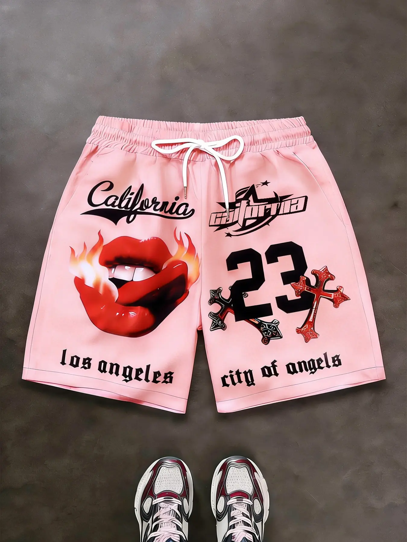 Light Loose Fit Streetwear Shorts, Breathable Summer Fabric, Adjustable Waist, Graphic Print, Unisex Y2K Style, Ideal for Skateboarding
