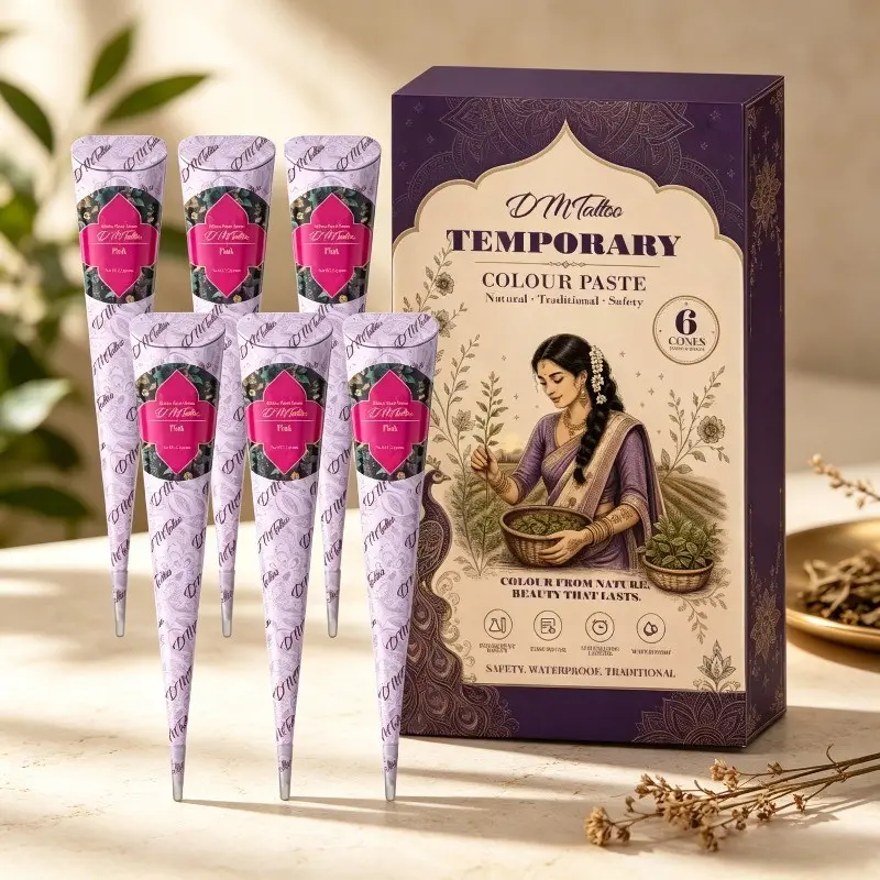 DM 6 Pack Herbal Henna Temporary Tattoo Paste Gift Set, Mild Natural Plant Formula with Smooth Paste for Easy Coloring, Waterproof & Sweat-resistant Finished Tattoos That Fade Naturally Over Time, Diy Tattoos