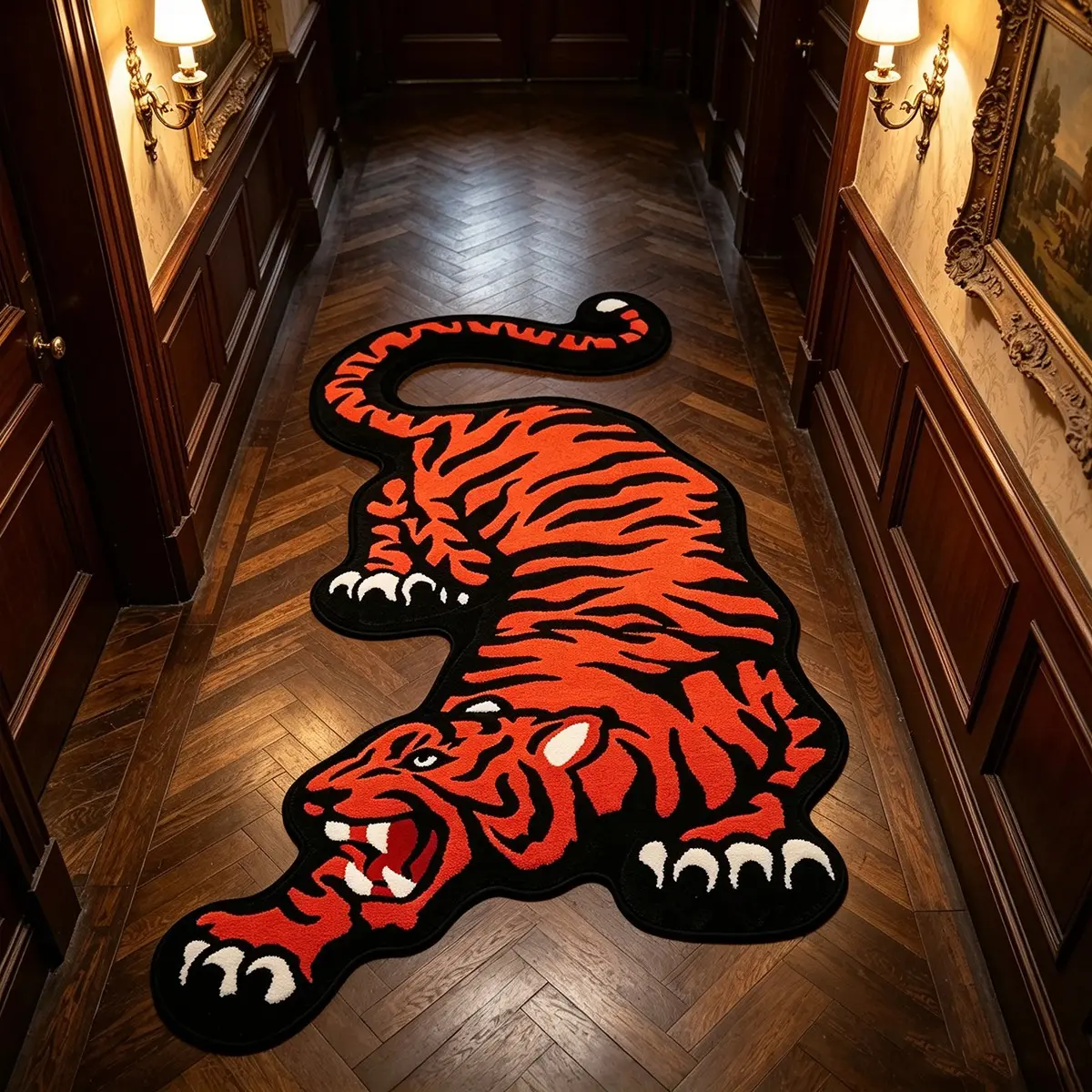 American Street Style Tiger Print Area Rug, Soft Plush Floor Rug for Living Room and Bedroom, Easy to Clean, Modern Artistic Home Decor for Apartments and Hotels