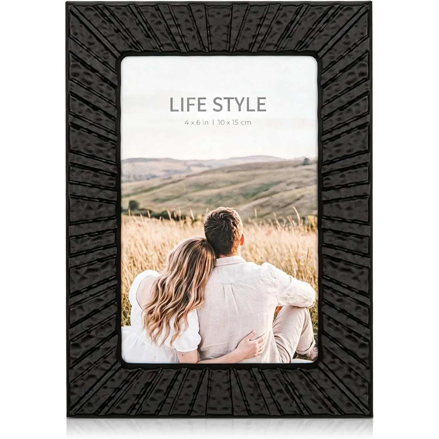 4 x 6'' Metal Picture Frame with Hammered Texture, Matte, black |  Metal Photo Frame, Matte,  , Wall Tabletop for Wall & Tabletop Display Décor