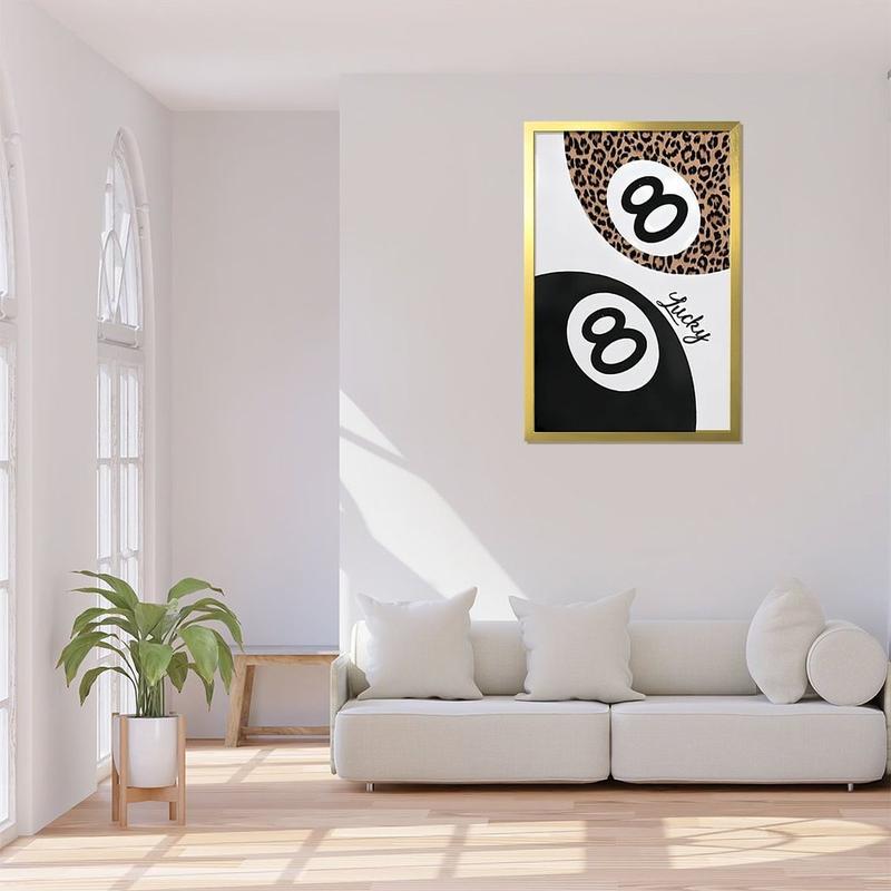 wooden frame Trendy Leopard Canvas Wall Art (Frame) Cheetah Prints Wall Decor Pictures Lucky 8 Ball Posters Preppy Aesthetic Paintings Black Or Gold Framed Acrylic Wall Hanging Painting  Wall Painting Canvas Poster Hallway Home Decoration
