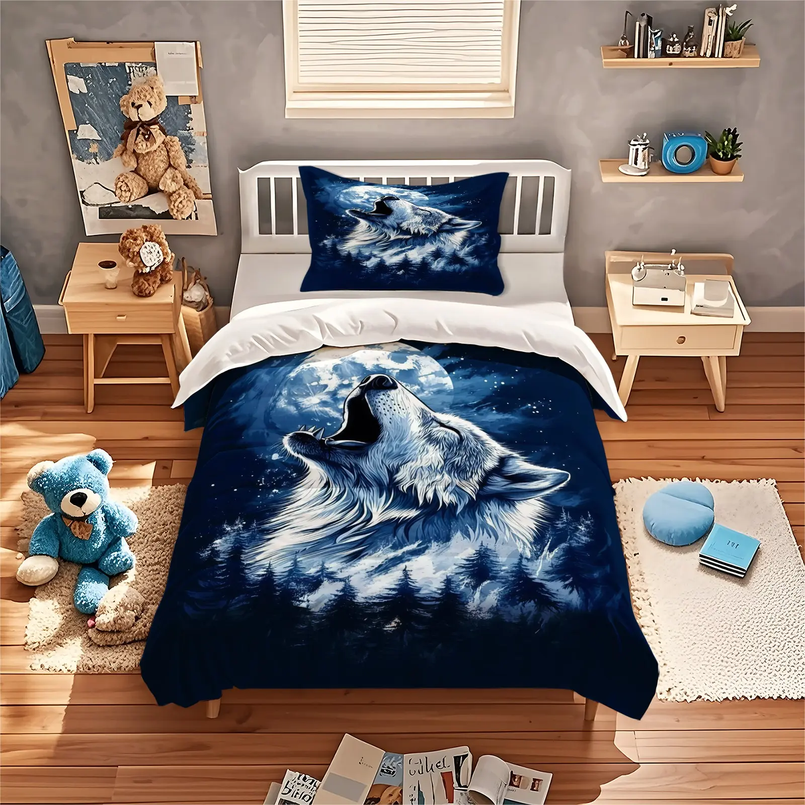 Wolf Print Duvet Cover Set, Paired With 1/2 Pillowcase (Excluding Core And Pillow), Suitable For Teenagers And Adults In Bedrooms, Dormitories, And Guest Rooms, Suitable As a Gift And Decoration, Print Bedding Set