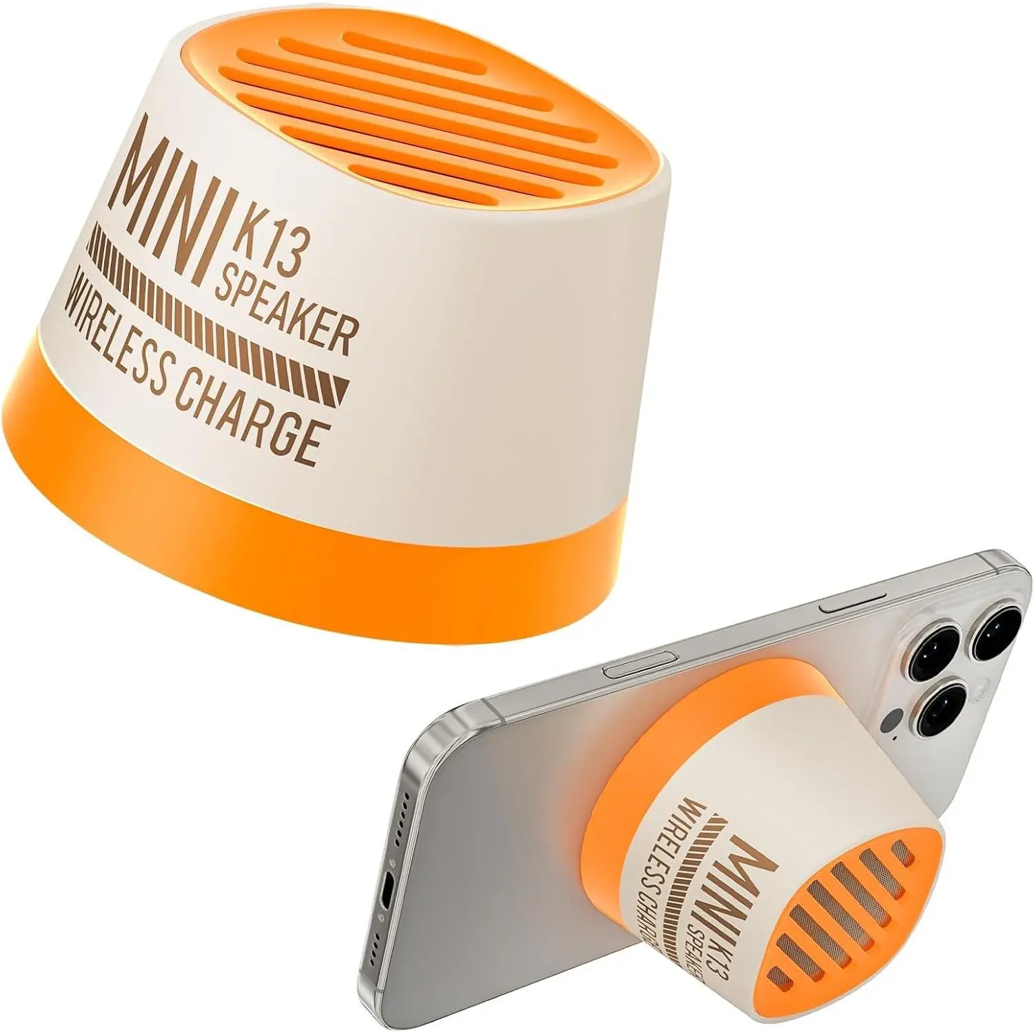 Speaker,  Charger Station, Portable Mini Speaker with  Charger & Phone Stand,  Speakers for Kitche, Refrigerator, Anything , Gifts (Orange)
