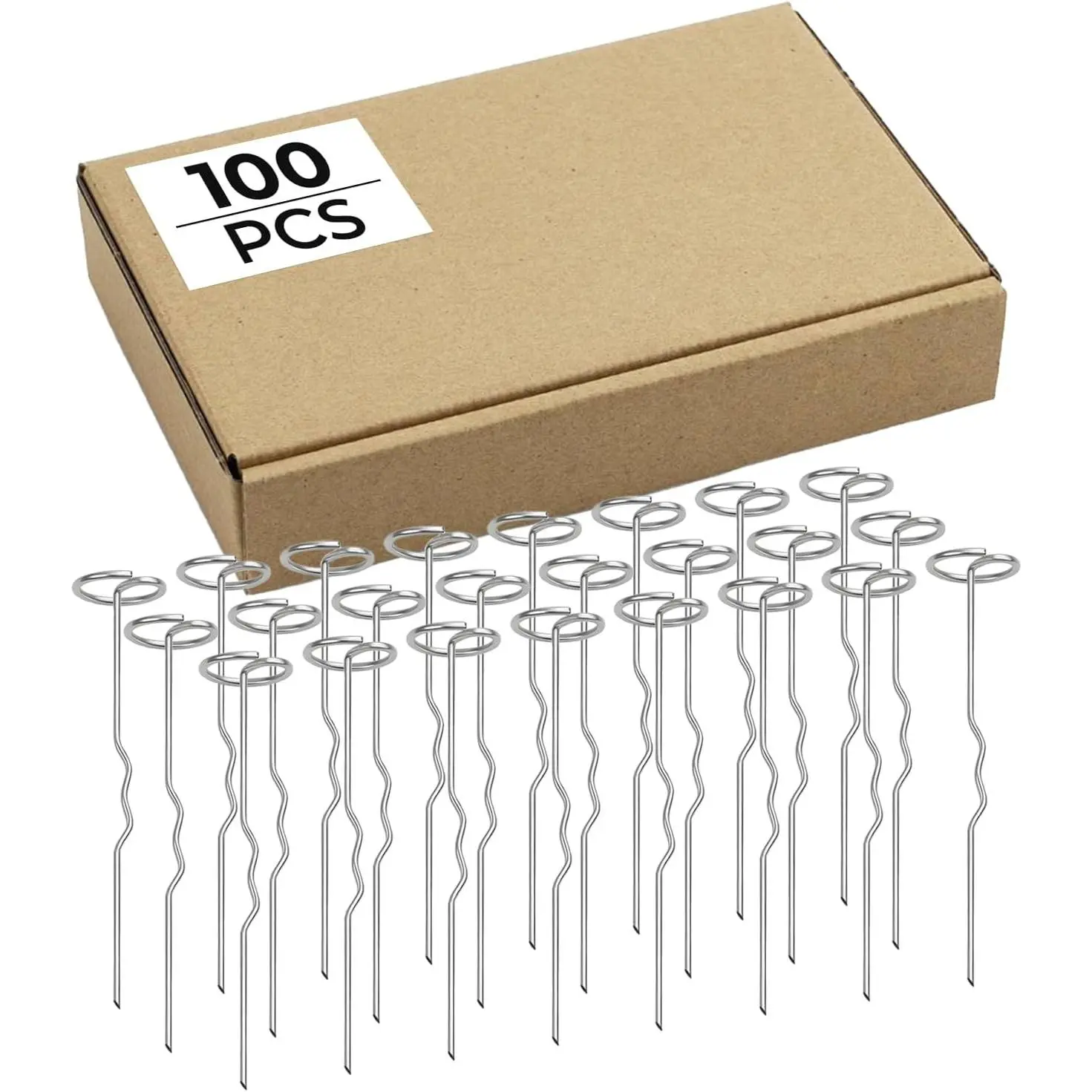100 count Heavy Duty Landscape , 6 Inch Galvanized Garden Stakes with Circle Top W-Shaped Ground Pins for Weed Barrier Fabric, Securing Sod, Artificial Turf & Landscaping