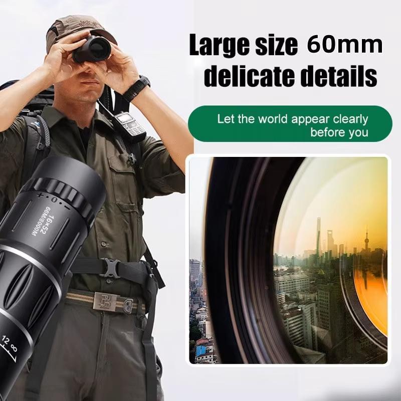 High-Power 16x52 Monocular Telescope - Optical Zoom Dual Focus Long Range Night Spyglass