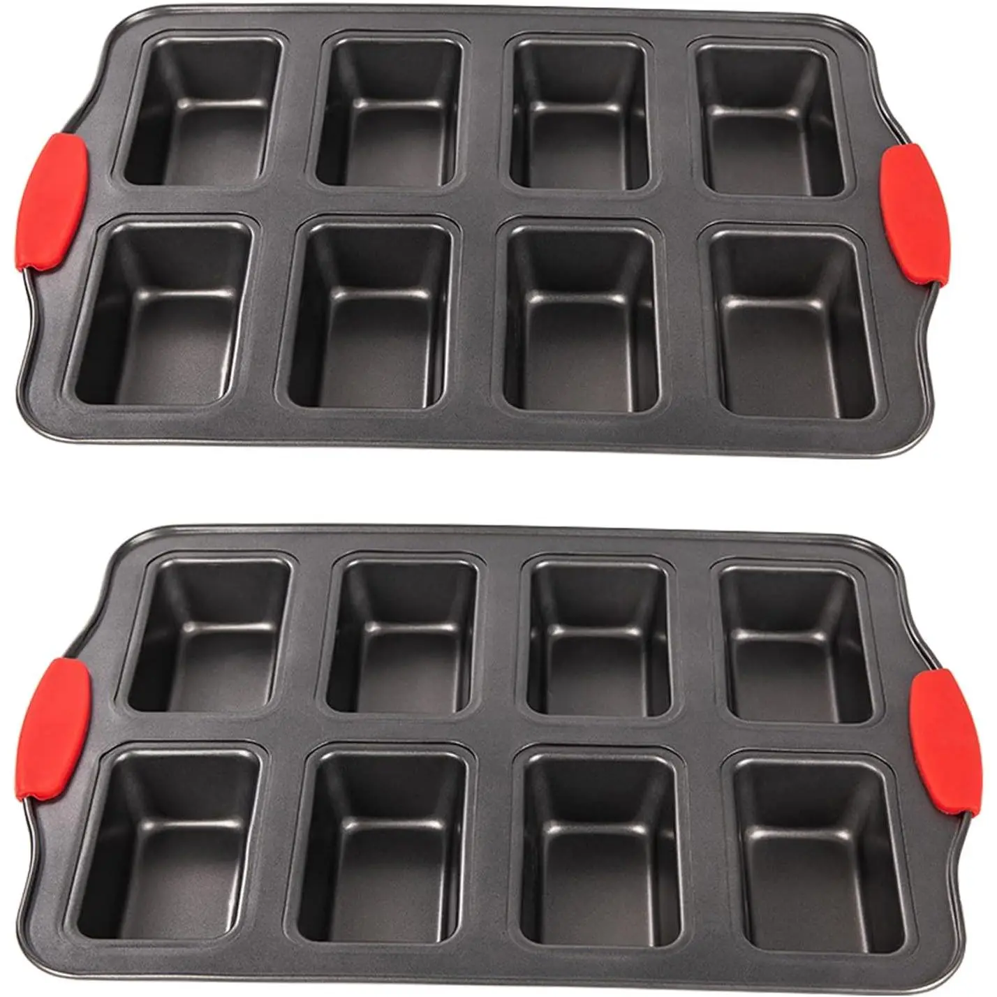 2 Packs 8 Cavity Non-Stock Mini Loaf Pan with  Handle, Mini Bread Loaf Baking Pan Mini Brownie Pan Cheesecake Mould Rectangular Bar