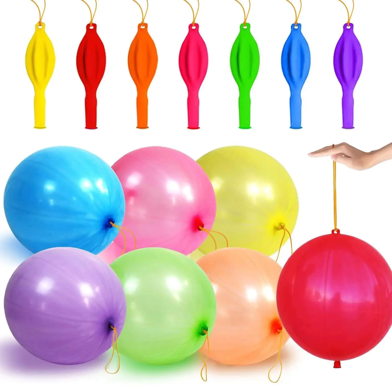 30Pcs Thick Neon Punch Balloons - Heavy-Duty Kids' Party Favors with Rubber Band Handles, Birthday Gifts, Goodie Bag Stuffers