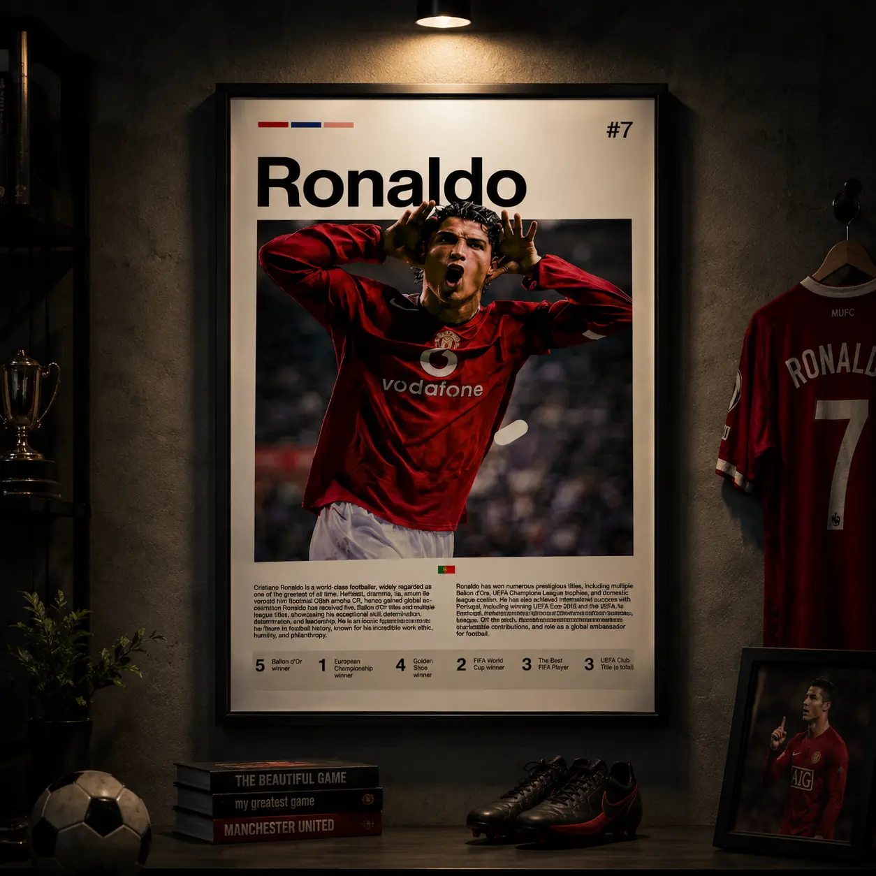 Cristiano Ronaldo Football Art Print Poster, Sports Wall Decor, Football Legend Wall Poster, International Athlete Sports Themed Room Decor, Football Fan Poster, Printed Sports Moment Poster, Sports Fan Wall Decor, Canvas Decor Gift for Football Fans Men