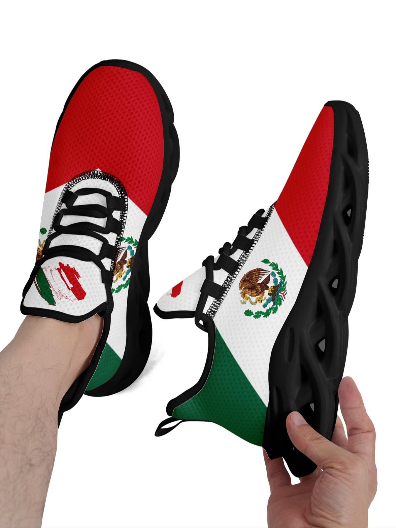 Women's Mexico Flag Print Lace Up Running Sneakers, Casual Comfortable Breathable Sports Fashionable Shoes, Gym Training Sport Walking Sneakers for Daily Wear, Trainer