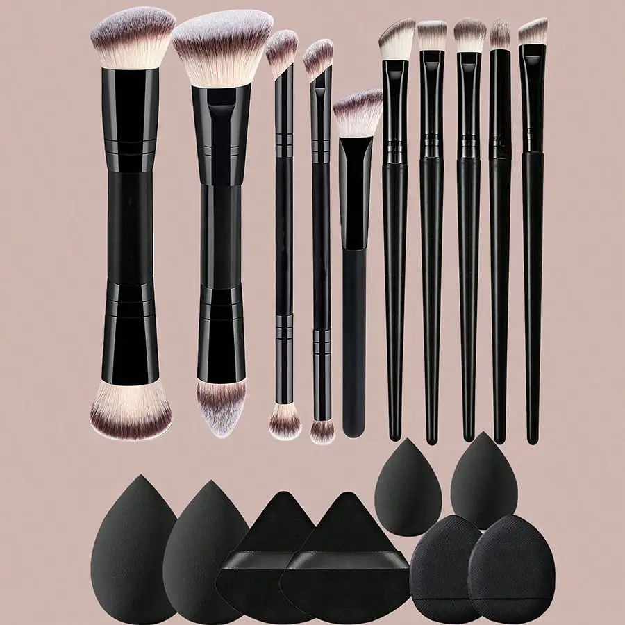 Yzimeng 18-Piece Makeup Tool Set, 10 Brushes + 8 Sponge Pads, Portable Beauty Kit, Ideal Gift for Women and Girls, Travel-Friendly