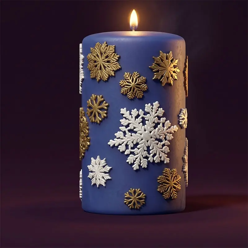 Snowflake Embossed Cylindrical Candle Silicone Mold, DIY Christmas Scented Candle Making Tool, Home Decor Craft Kit