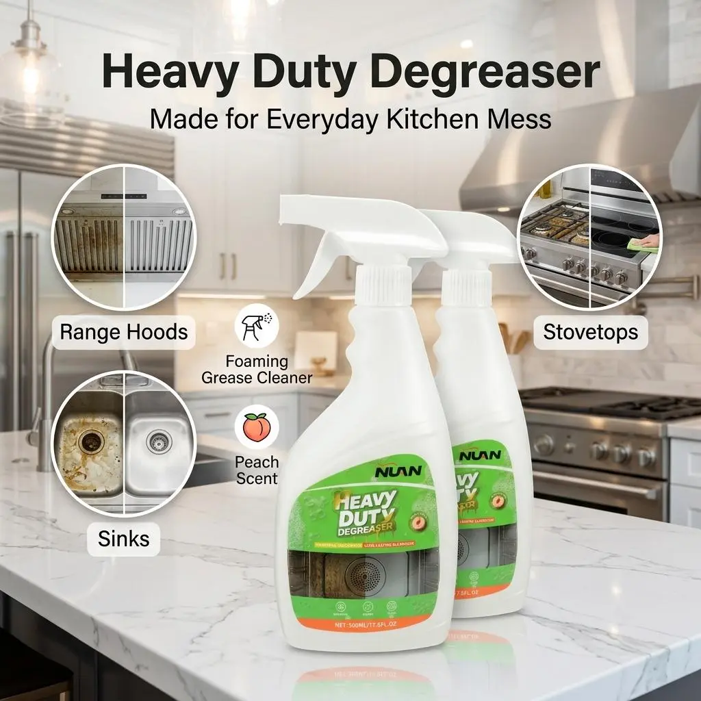 NUAN Heavy Duty Liquid Household Degreaser - Instant Clean Grease Removal for Stovetops, Range Hoods, Countertops - MY0522