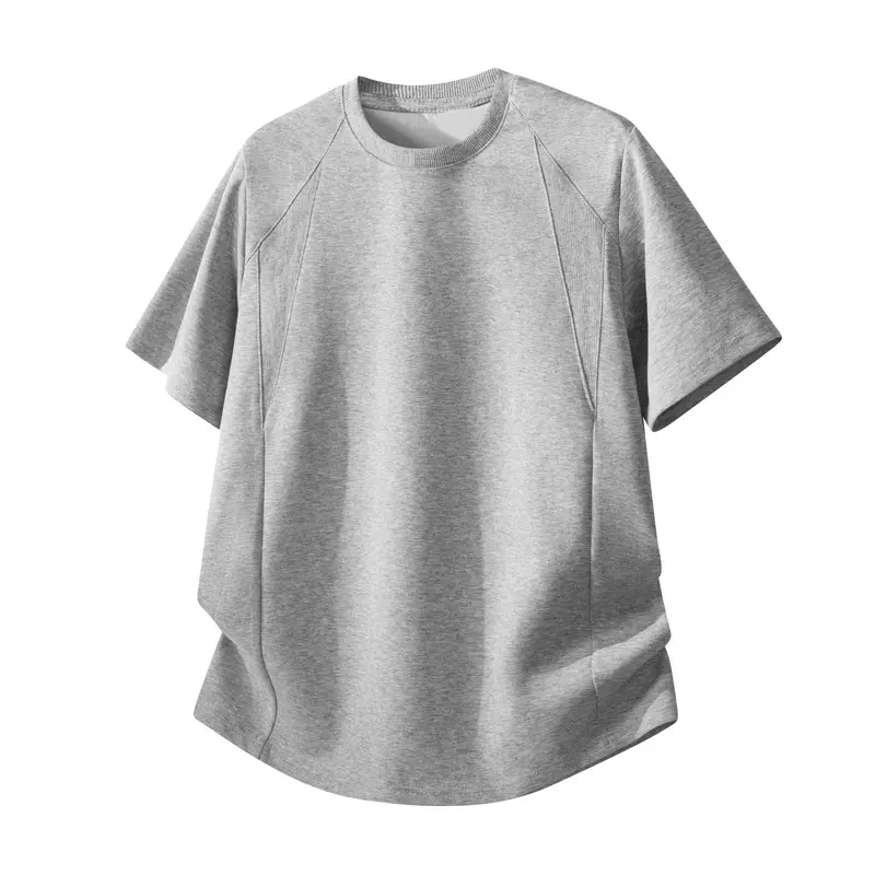 Men's Short Sleeve T-shirt, Casual Oversized Round Neck Top in Heather Knit with Raglan Seams and Side Ruched Detail, Tshirt, Shortsleeve, Cotton Blend, Machine Wash, Side Ruching, Basic, Hem, Plain, Minimalist, Menswear, Fabric, Loose