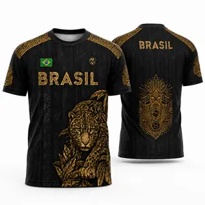 Brasil Jaguar Graphic, Unisex Crew Neck Jersey Shirt,Lightweight Breathable Polyester Graphic Top for Men & Women, Summer Festival, Vacation, Streetwear & Daily Casual Outfit，Size S-5XL, clothes, outfits, men's wear,men fashion,summer men clothes