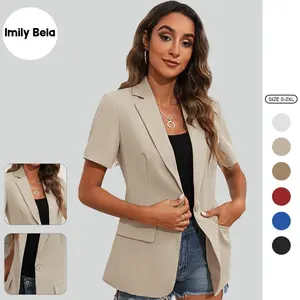 Imily Bela  Women's Short Sleeve Casual Blazer Lapel Open Front Work Office Jacket