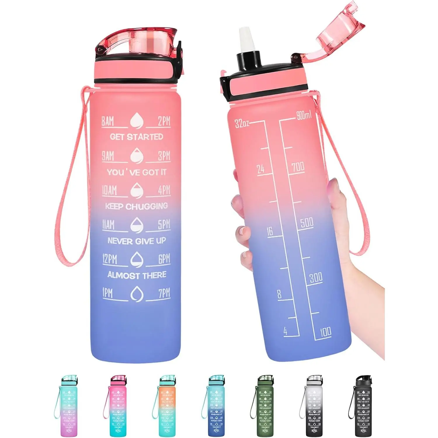 Water Bottle, Leakproof BPA & Toxic Free, Motivational Water Bottle with Times to Drink and Straw, ness Sports Water Bottle with Strap  Office, Gym, Outdoor Sports New model