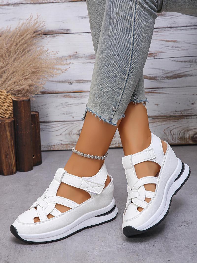Women's Fashionable Velcro Fastening Wedge Sneakers, Casual Comfortable Soft Sole Sandals for Summer, Lightweight Breathable Shoes for Daily Wear