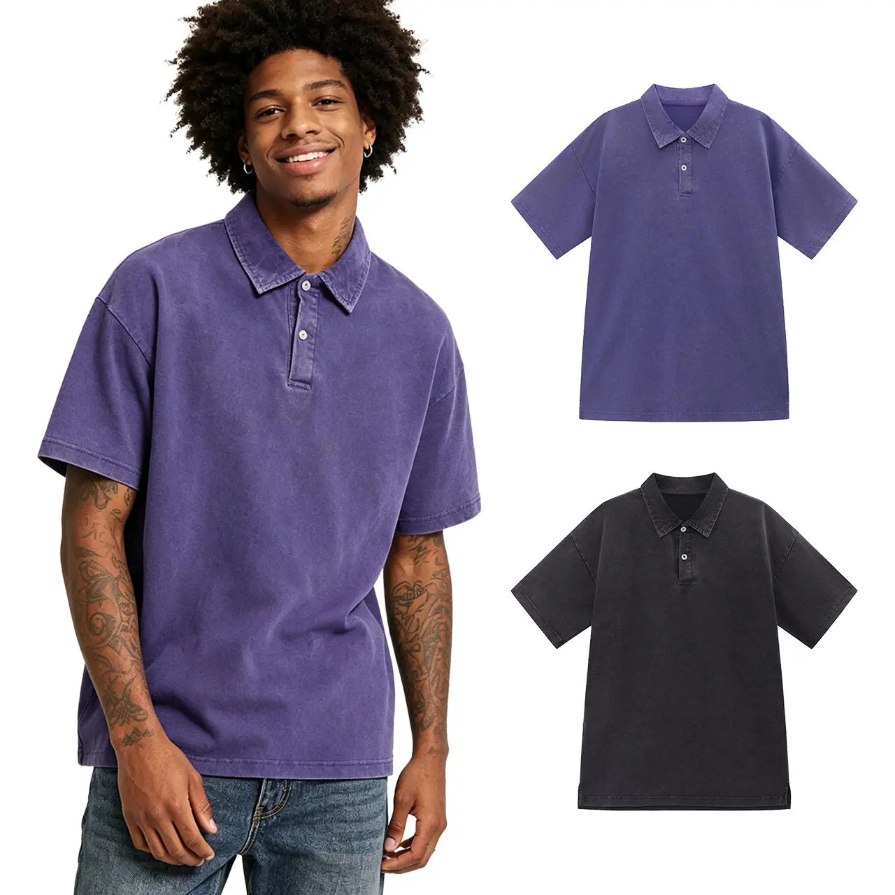 Men's Black Polo Shirts 2-Pack, Casual Shortsleeve Solid Tone Top, Fitted Breathable Fabric, Logo-Free Menswear for Daily Wear