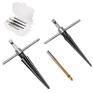 Hand Reamer Tapered Reamer Set 3-13mm(1/8''-1/2'') & 5-16mm(½"-5/8") 6 Fluted Chamfer Reaming Tool for Bridge Pin Hole Guitar Woodworker Luthier