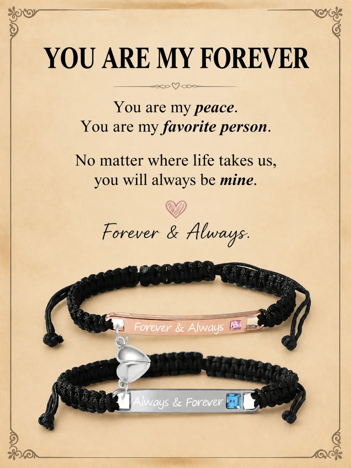 You Are My Forever Bracelet Set  Matching Couple Bracelets with Heart Charm | Forever & Always Gift for Boyfriend, Girlfriend, Husband, Wife, Soulmate Anniversary Gift