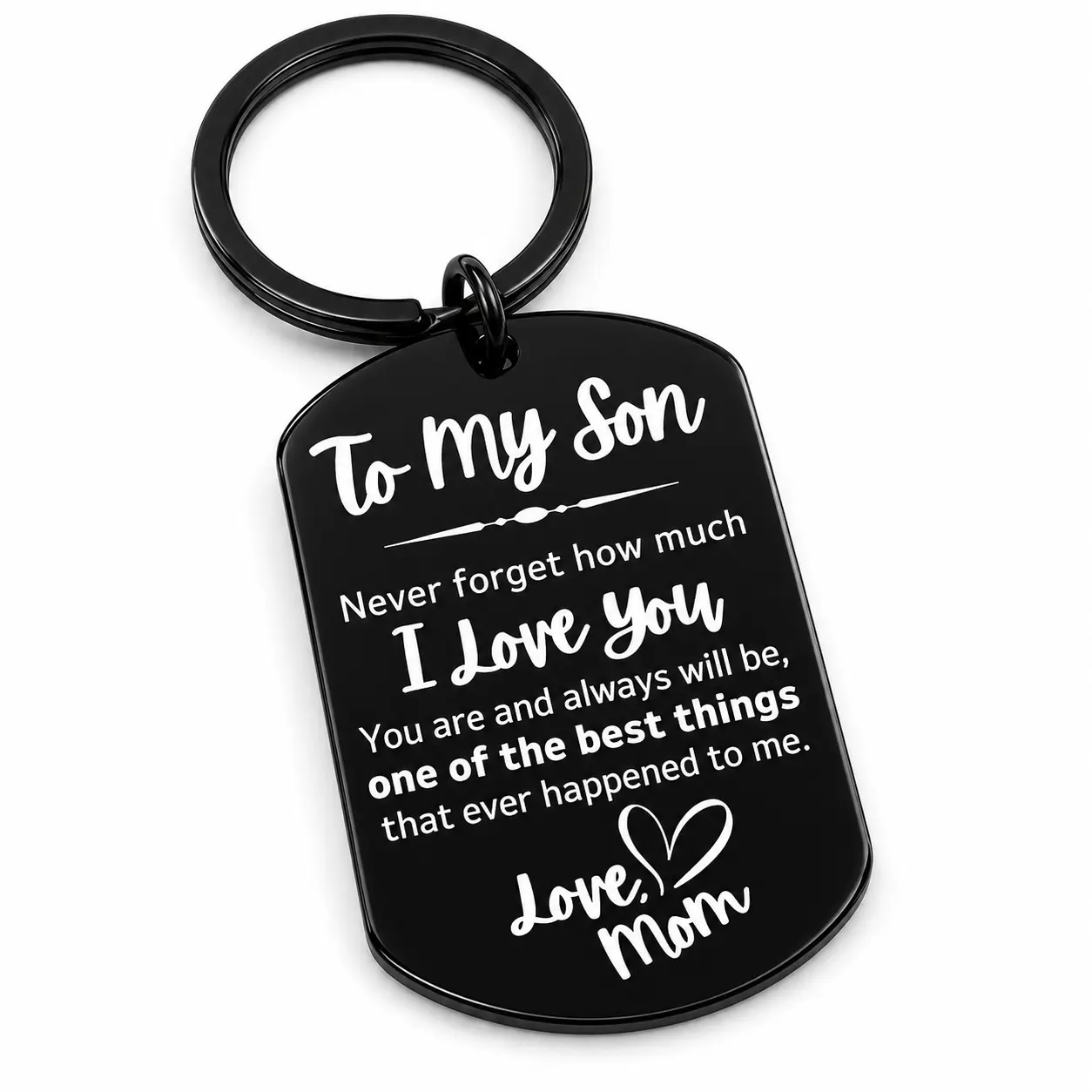 Personalized Hollow Heart Stainless Steel Keychain - Customized Engraved Dog Tag with Text, Message, Love Quote, Wear Resistance, Sentimental Gift for Son, Graduation Christmas Birthday Accessory, Confirmation, Engraved Text