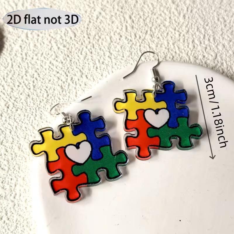 New Rainbow Puzzle Earrings European and American Style Creative and Versatile Autism-themed Heart Puzzle Ear Jewelry Accessory