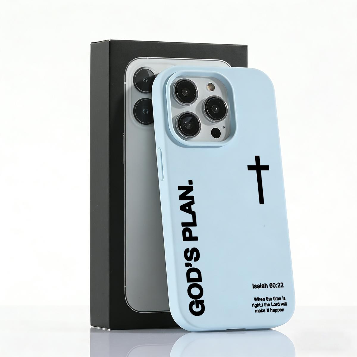 1PC "God's Plan" Isaiah 60:22 Bible Verse Cross Smartphone Case, Large-Hole Skin-Friendly Protection Cover for iPhone 11-17 Plus/Air/Pro, Handheld Cellphone Device Christian Gift