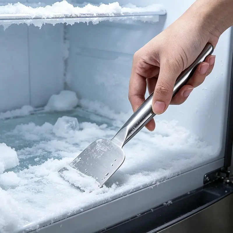 1 stainless steel fridge defrost scraper, multifunctional kitchen cleaning scraper, refrigerator frost removal tool, stove grease and stain remover, household cleaning tool