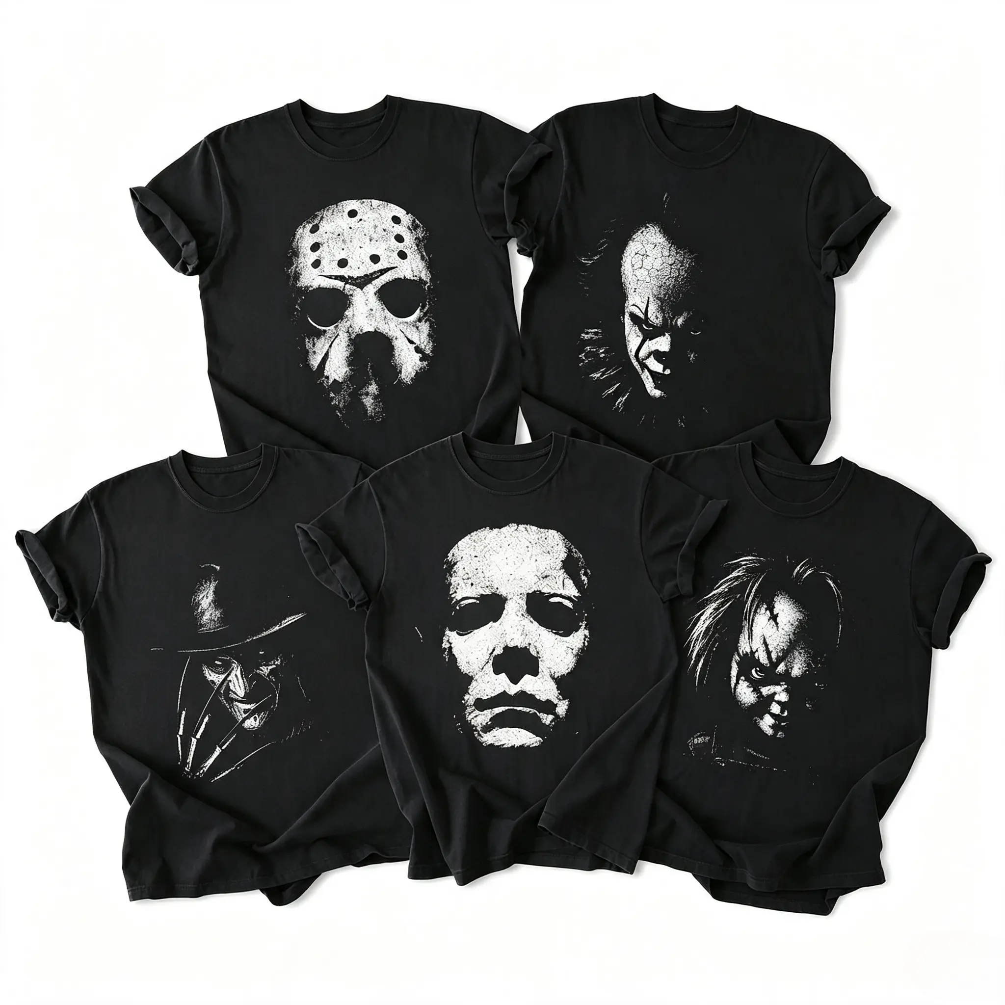 Women's Retro Horror Movie Villains Print Sports Top - Michael Myers, Jason, Freddy, Chucky, Pennywise Graphic Tee for Halloween Party Group Matching