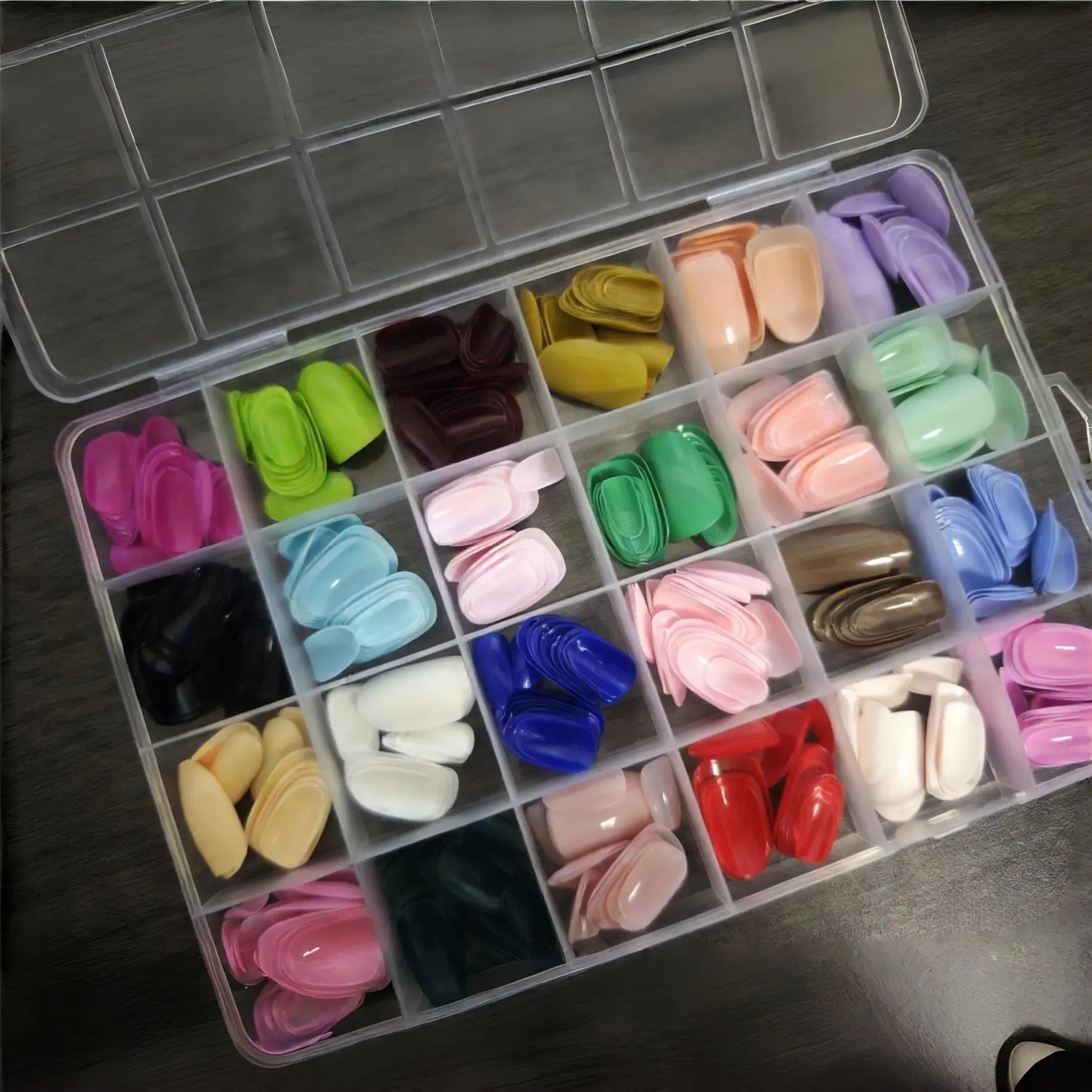 24 Grid 576 Pieces Boxed Medium Oval Solid Color Nail Tips Kit Macaron Multi-color Full Shade False Nail Tips Nail Art Practice DIY Semi- Product