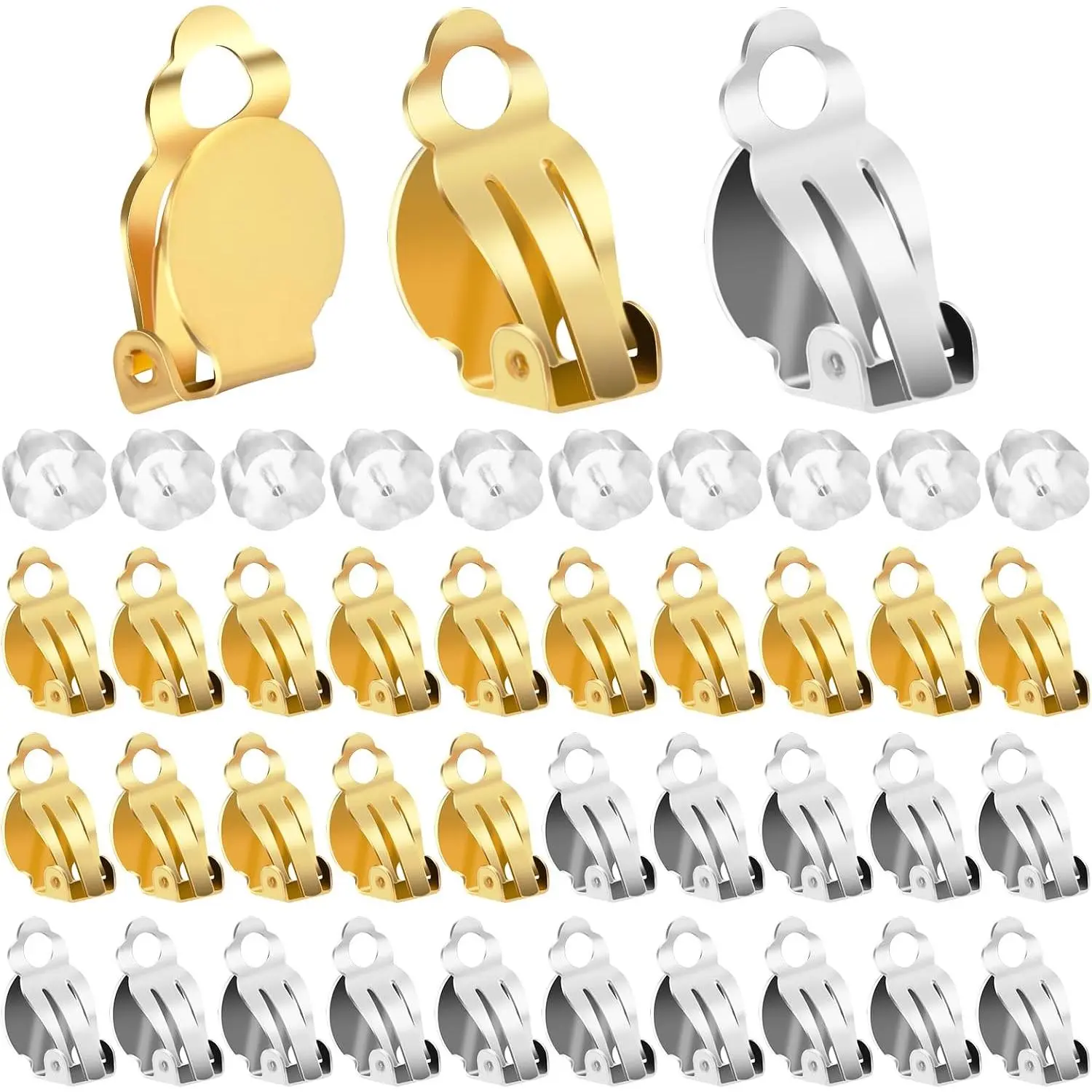 60 count Clip  Earring Backs For  Making Round Flat  Tray Earring Clips Non-Pierced Earring Setting Components Clip- Earring Findings With 60 count Earring Pads For Diy Earring (, )