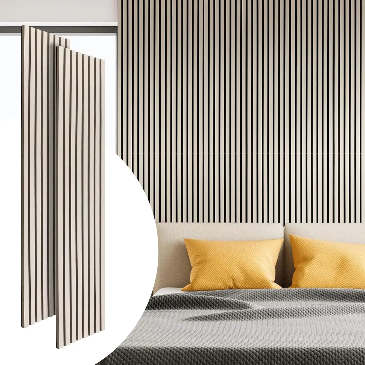 2-Pack .2 * 12.6 Inches  Modern Acoustic  Wall Panels White Oak Color Soundproof  Slat Panel for Interior Wall Decor For Homes, Offices, Studios, 2 Pack in  .2"x25.2"