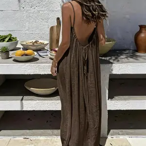 Women’s Solid Color Cami Lounge Dress, Sleeveless Maxi Nightgown, Soft Summer Sleepwear Dress for Home & Daily Wear