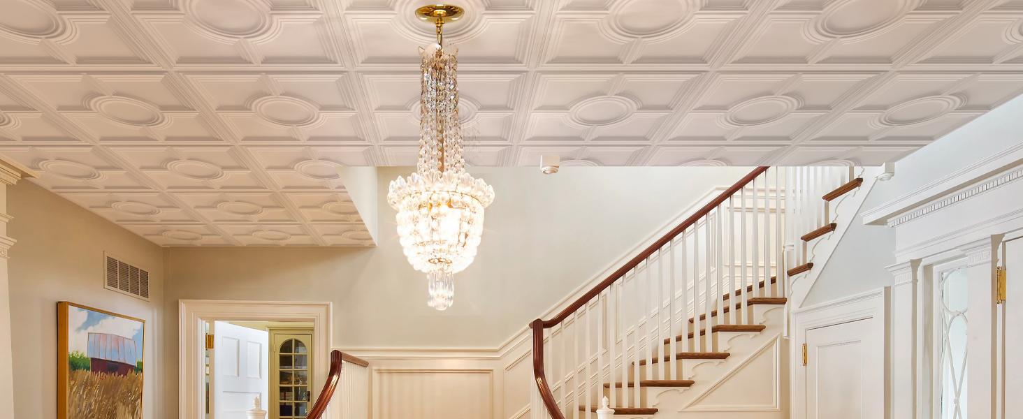 Drop Ceiling Tiles 24 x 24in, Waterproof, PVC Ceiling Panels to Prevent Breakage, Pack of 12 Tiles Cover 48 Sq.Ft, White