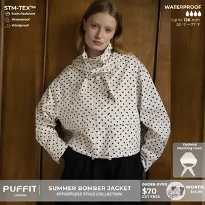 PUFFIT Effortless Style Funnel Neck Bomber Jacket With Adjustable Hem,High Neck Zip-Up Casual Outerwear,Stain Resistant,Windproof,Women's Rain Jacket,Breathable Stylish,Inner Pocket Design,Outdoor Sport,Spring Summer Jacket