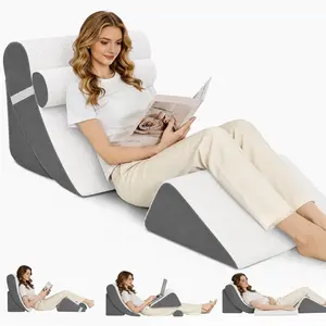 4PCS Orthopedic Bed Wedge Pillow Set for Post Surgery & Pain Relief, Adjustable Wedge Pillow for Back,Acid Reflux,Sitting up in Bed,Recovery,Snoring,Body Pillow for Sleeping (White/Dark Grey)